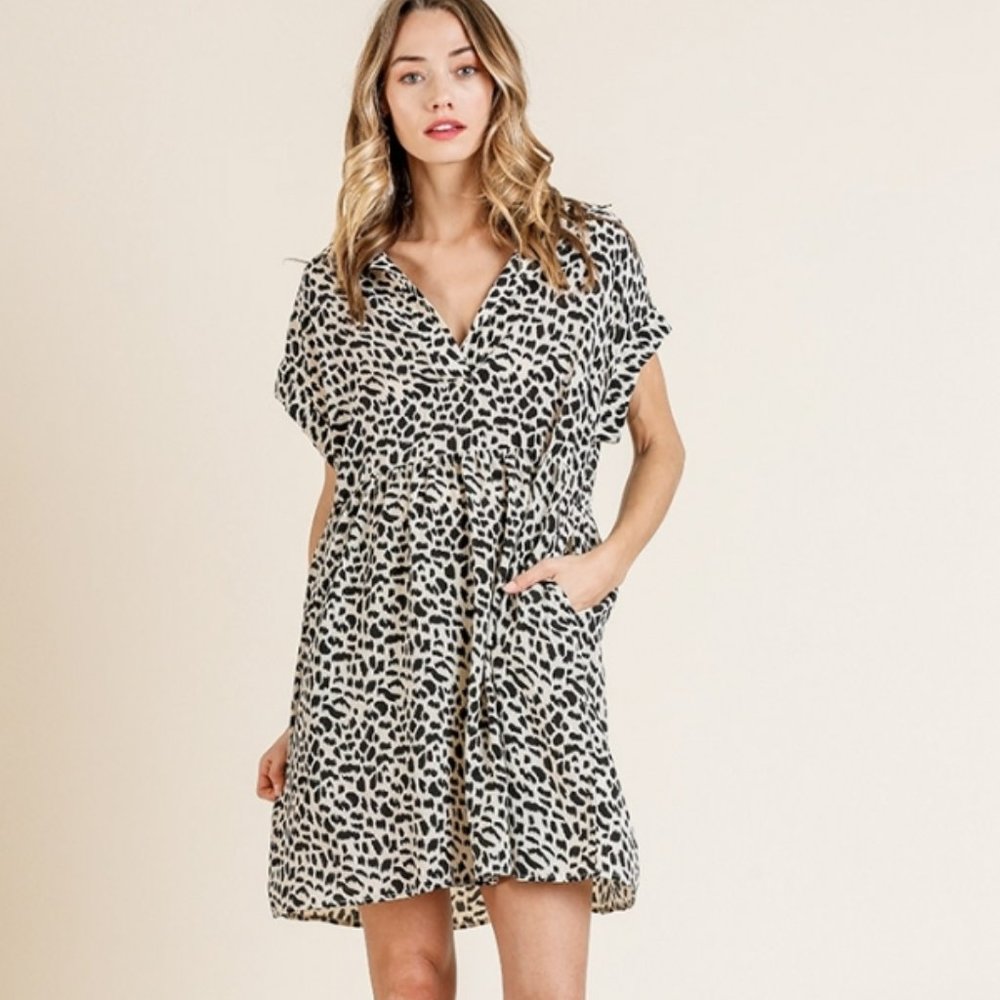 Umgee Off White Animal Print Dress